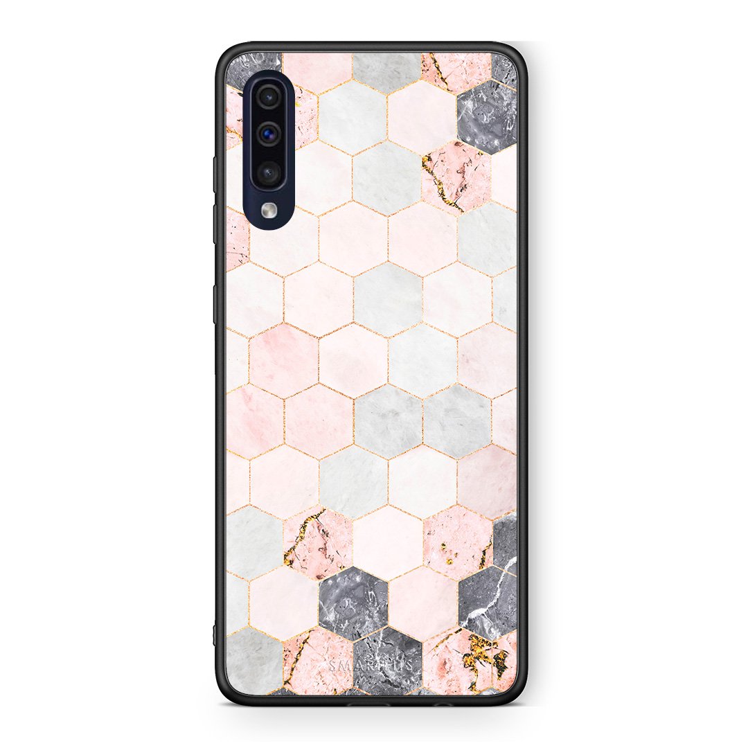 4 - Samsung A70 Hexagon Pink Marble case, cover, bumper