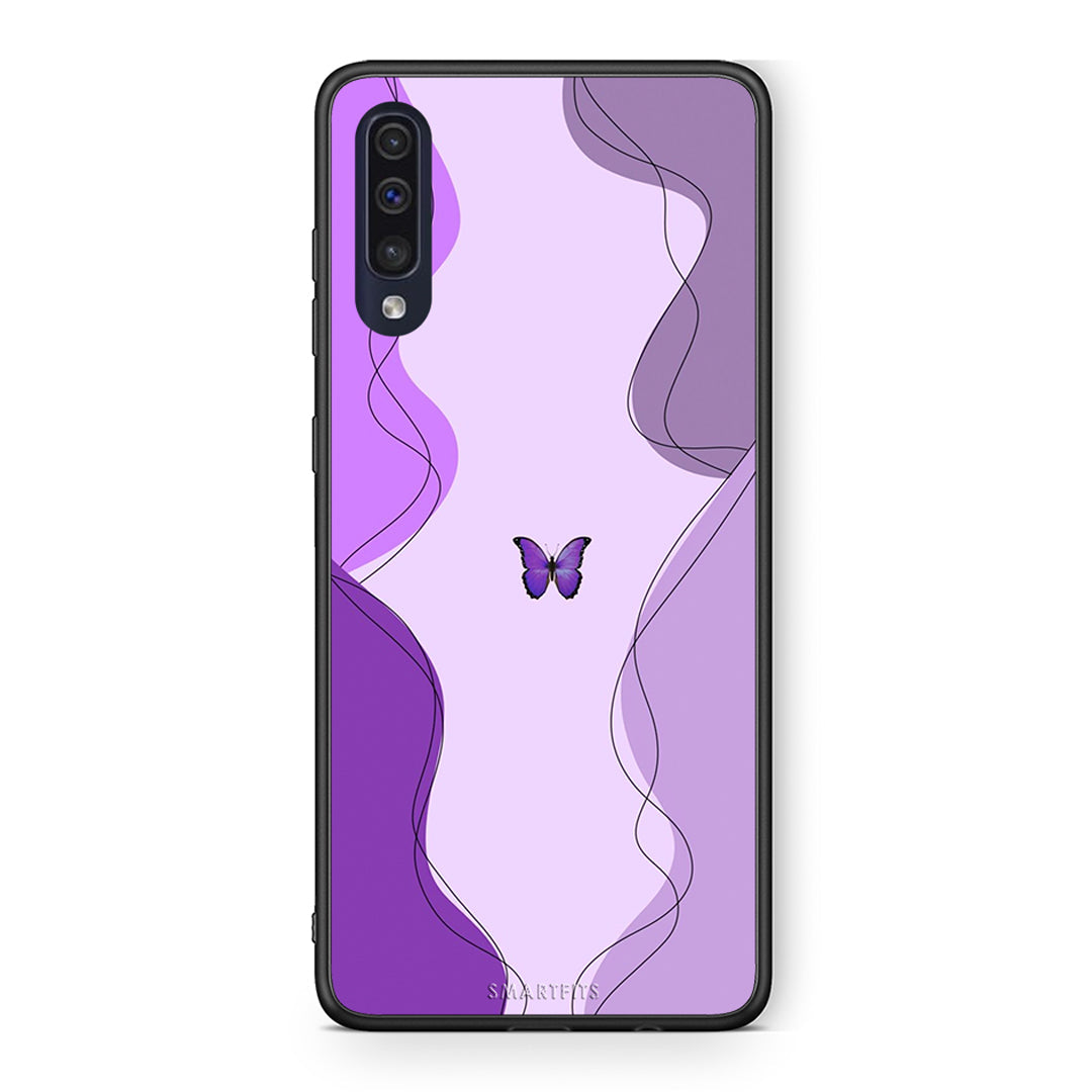 Samsung A70 Purple Mariposa Θήκη Αγίου Βαλεντίνου από τη Smartfits με σχέδιο στο πίσω μέρος και μαύρο περίβλημα | Smartphone case with colorful back and black bezels by Smartfits