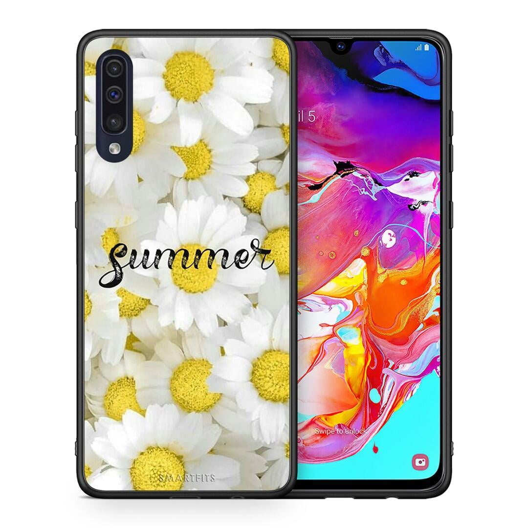 Θήκη Samsung A70 Summer Daisies από τη Smartfits με σχέδιο στο πίσω μέρος και μαύρο περίβλημα | Samsung A70 Summer Daisies case with colorful back and black bezels