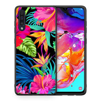 Thumbnail for Θήκη Samsung A70 Tropical Flowers από τη Smartfits με σχέδιο στο πίσω μέρος και μαύρο περίβλημα | Samsung A70 Tropical Flowers case with colorful back and black bezels