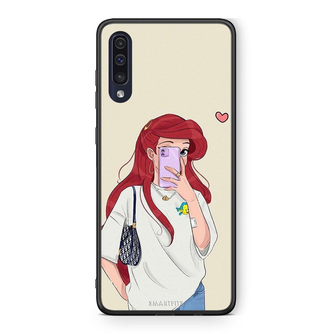 Samsung A70 Walking Mermaid Θήκη από τη Smartfits με σχέδιο στο πίσω μέρος και μαύρο περίβλημα | Smartphone case with colorful back and black bezels by Smartfits