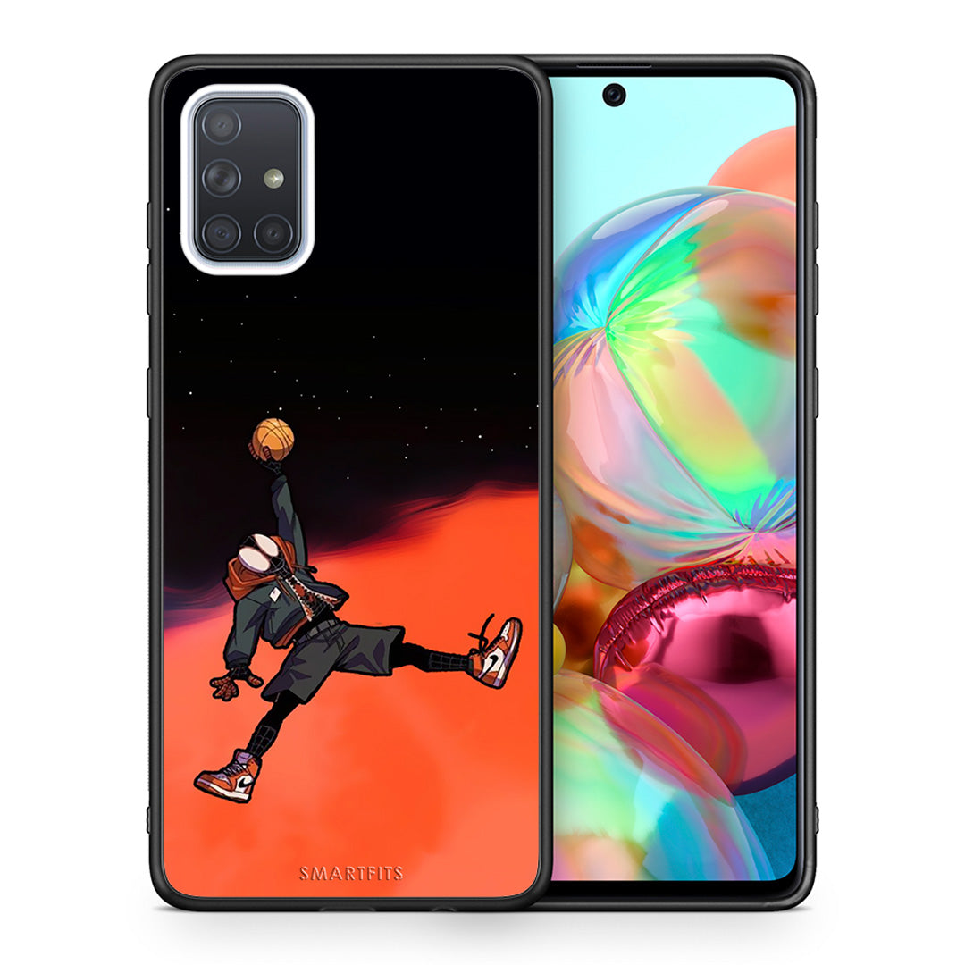 Θήκη Samsung A71 Basketball Hero από τη Smartfits με σχέδιο στο πίσω μέρος και μαύρο περίβλημα | Samsung A71 Basketball Hero case with colorful back and black bezels