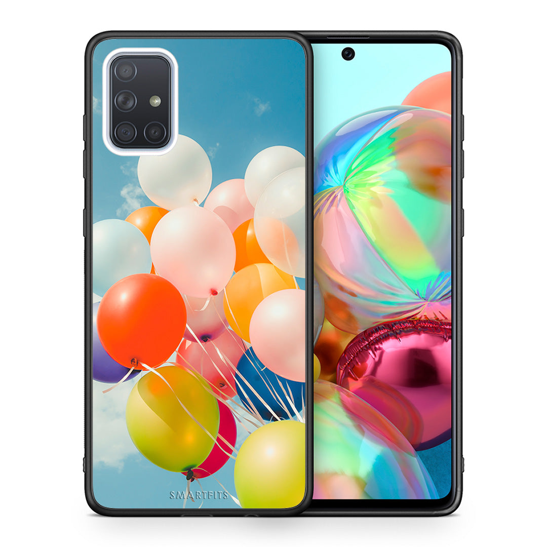 Θήκη Samsung A71 Colorful Balloons από τη Smartfits με σχέδιο στο πίσω μέρος και μαύρο περίβλημα | Samsung A71 Colorful Balloons case with colorful back and black bezels