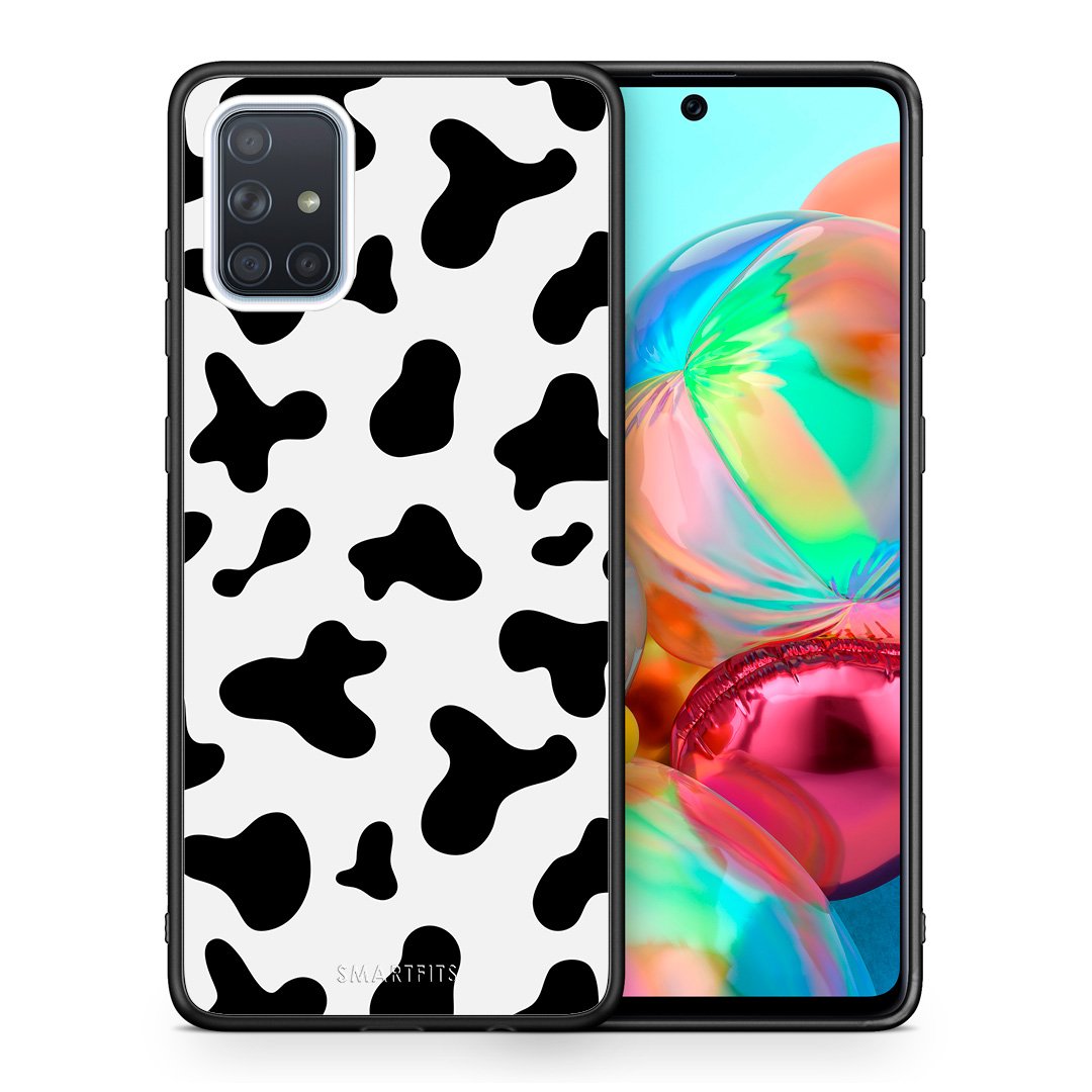 Θήκη Samsung A71 Cow Print από τη Smartfits με σχέδιο στο πίσω μέρος και μαύρο περίβλημα | Samsung A71 Cow Print case with colorful back and black bezels