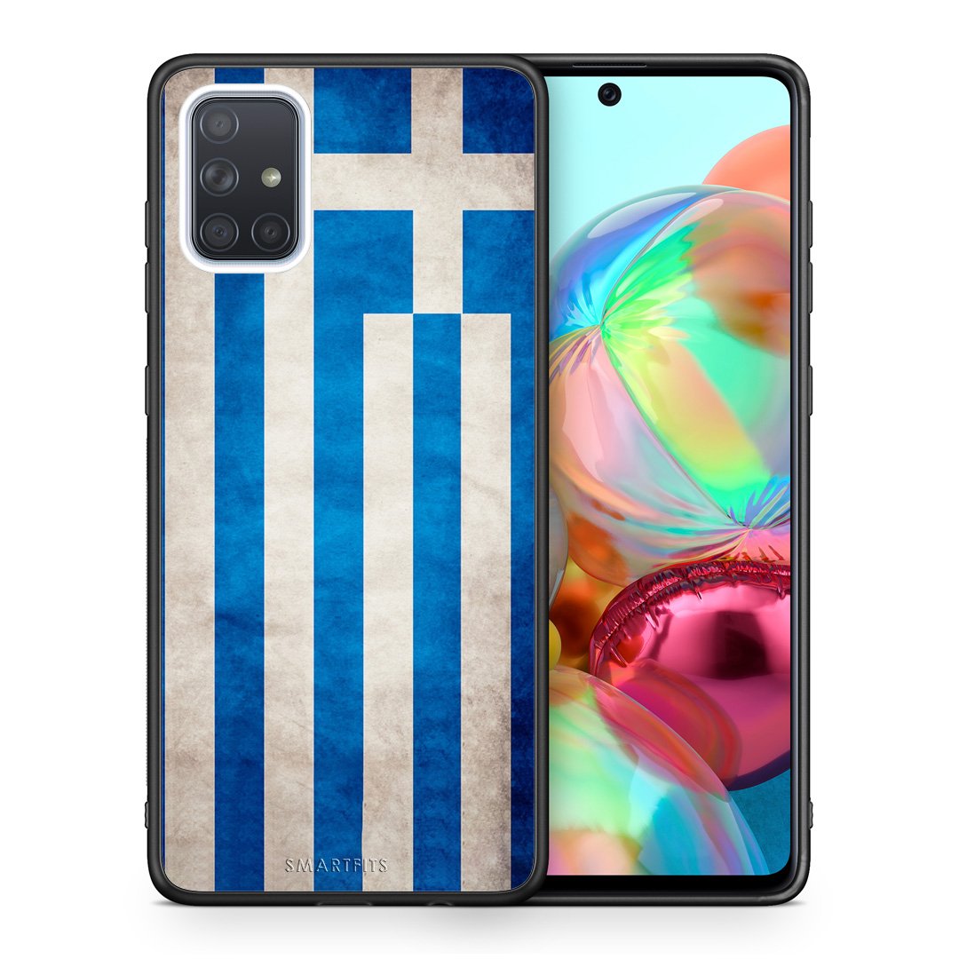 Θήκη Samsung A71 Greek Flag από τη Smartfits με σχέδιο στο πίσω μέρος και μαύρο περίβλημα | Samsung A71 Greek Flag case with colorful back and black bezels