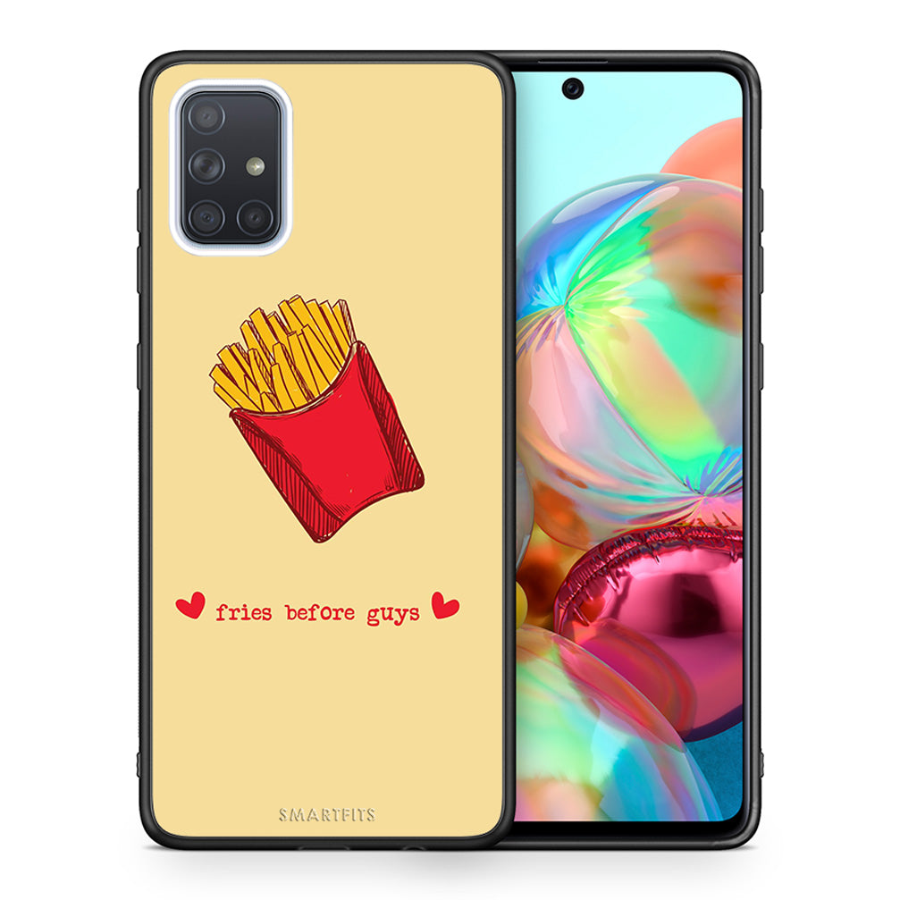 Θήκη Αγίου Βαλεντίνου Samsung A71 Fries Before Guys από τη Smartfits με σχέδιο στο πίσω μέρος και μαύρο περίβλημα | Samsung A71 Fries Before Guys case with colorful back and black bezels