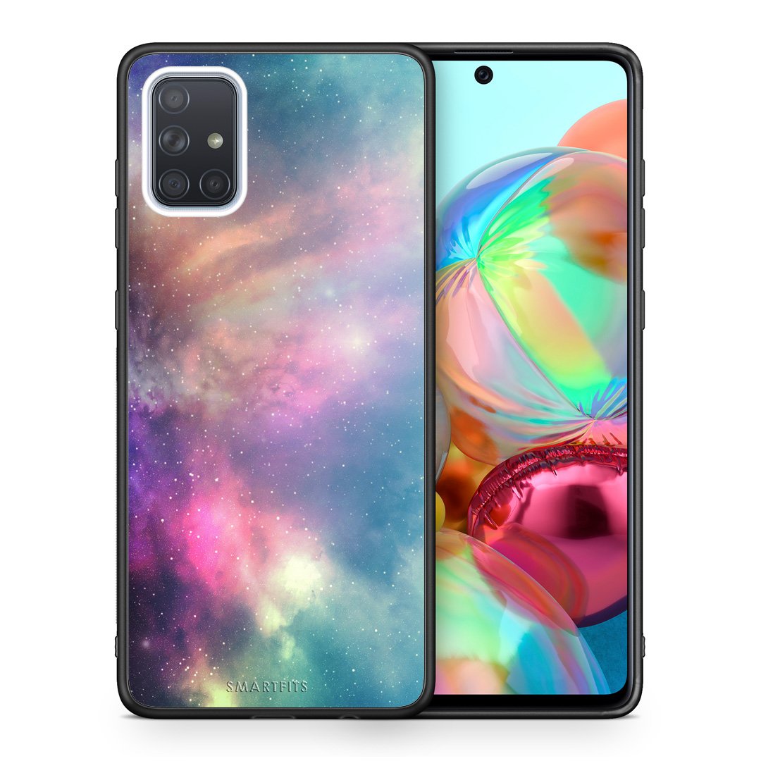Θήκη Samsung A71 Rainbow Galaxy από τη Smartfits με σχέδιο στο πίσω μέρος και μαύρο περίβλημα | Samsung A71 Rainbow Galaxy case with colorful back and black bezels