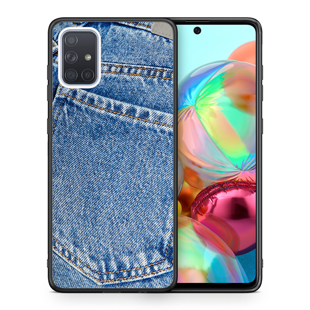 Θήκη Samsung A71 Jeans Pocket από τη Smartfits με σχέδιο στο πίσω μέρος και μαύρο περίβλημα | Samsung A71 Jeans Pocket case with colorful back and black bezels