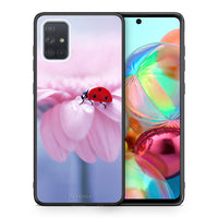 Thumbnail for Θήκη Samsung A71 Ladybug Flower από τη Smartfits με σχέδιο στο πίσω μέρος και μαύρο περίβλημα | Samsung A71 Ladybug Flower case with colorful back and black bezels