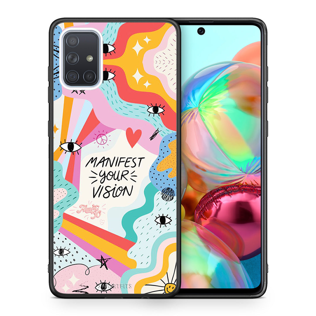 Θήκη Samsung A71 Manifest Your Vision από τη Smartfits με σχέδιο στο πίσω μέρος και μαύρο περίβλημα | Samsung A71 Manifest Your Vision case with colorful back and black bezels