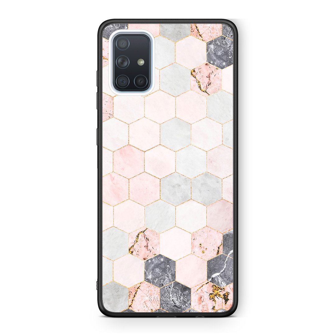 4 - Samsung A51 Hexagon Pink Marble case, cover, bumper