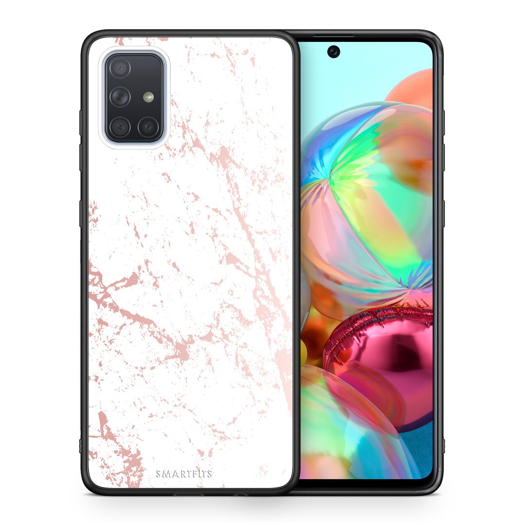 Θήκη Samsung A71 Pink Splash Marble από τη Smartfits με σχέδιο στο πίσω μέρος και μαύρο περίβλημα | Samsung A71 Pink Splash Marble case with colorful back and black bezels