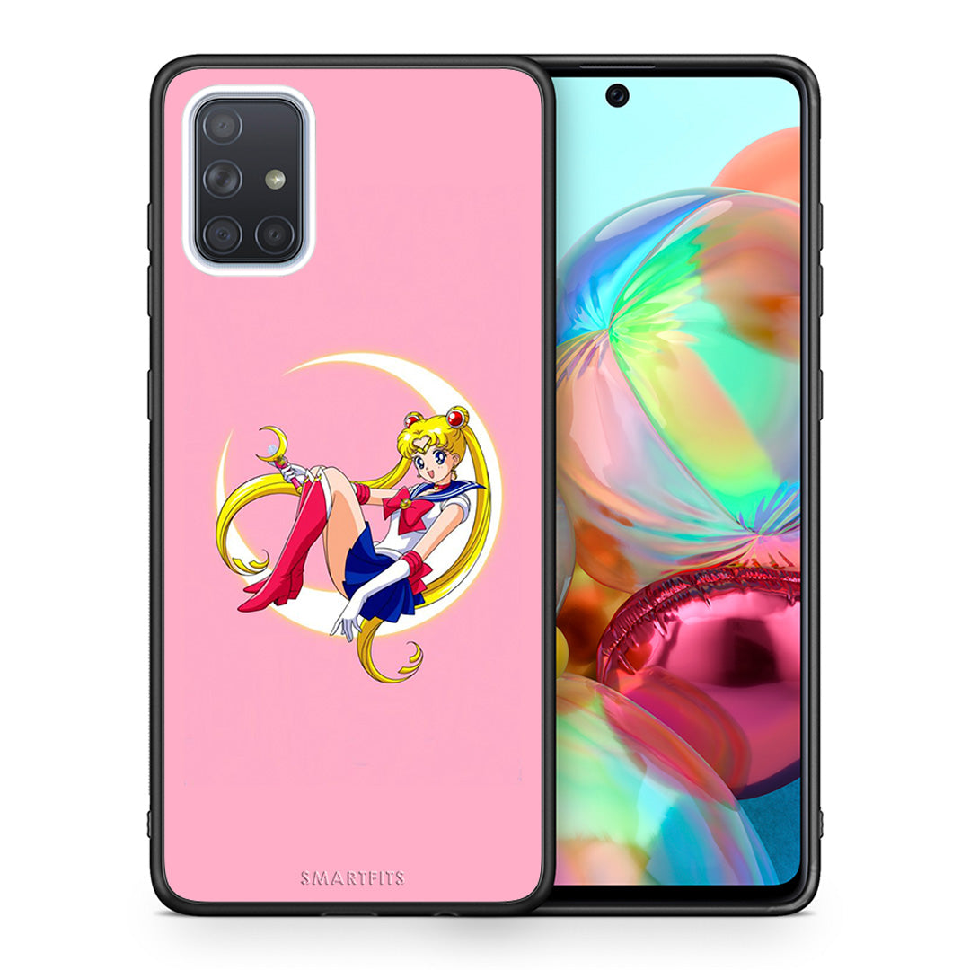 Θήκη Samsung A71 Moon Girl από τη Smartfits με σχέδιο στο πίσω μέρος και μαύρο περίβλημα | Samsung A71 Moon Girl case with colorful back and black bezels