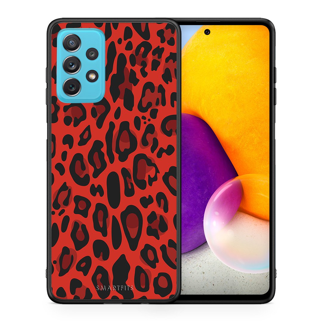 Θήκη Samsung A72 Red Leopard Animal από τη Smartfits με σχέδιο στο πίσω μέρος και μαύρο περίβλημα | Samsung A72 Red Leopard Animal case with colorful back and black bezels
