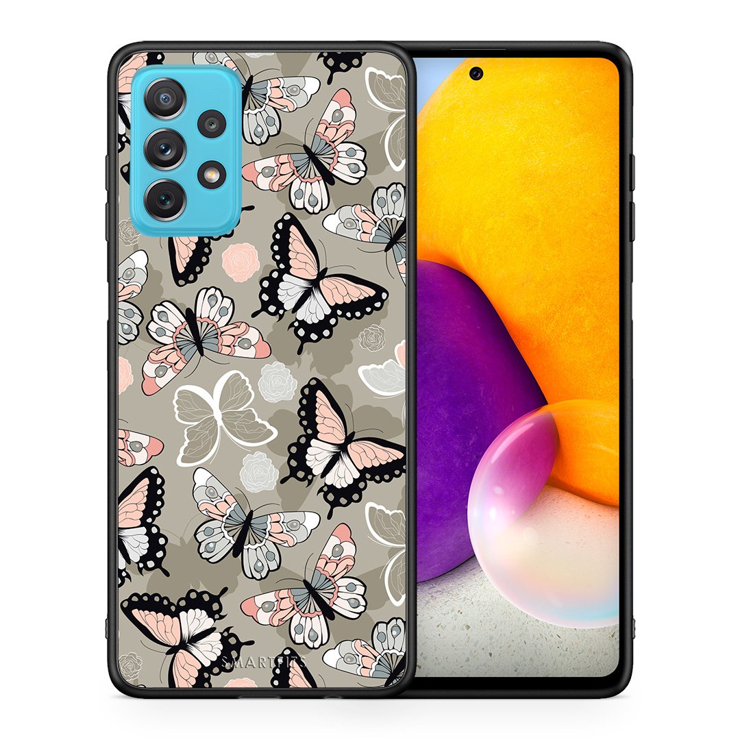 Θήκη Samsung A72 Butterflies Boho από τη Smartfits με σχέδιο στο πίσω μέρος και μαύρο περίβλημα | Samsung A72 Butterflies Boho case with colorful back and black bezels