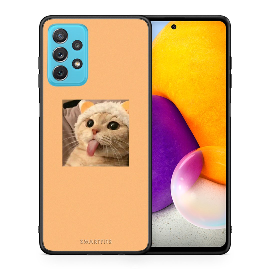 Θήκη Samsung A72 Cat Tongue από τη Smartfits με σχέδιο στο πίσω μέρος και μαύρο περίβλημα | Samsung A72 Cat Tongue case with colorful back and black bezels