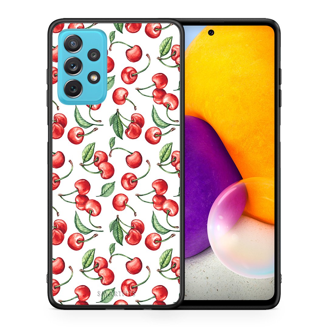 Θήκη Samsung A72 Cherry Summer από τη Smartfits με σχέδιο στο πίσω μέρος και μαύρο περίβλημα | Samsung A72 Cherry Summer case with colorful back and black bezels