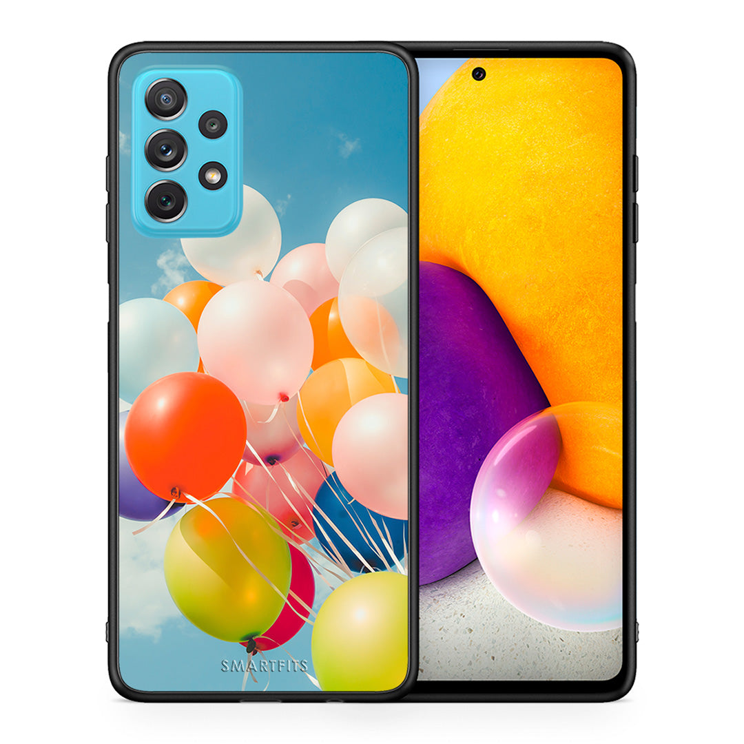 Θήκη Samsung A72 Colorful Balloons από τη Smartfits με σχέδιο στο πίσω μέρος και μαύρο περίβλημα | Samsung A72 Colorful Balloons case with colorful back and black bezels