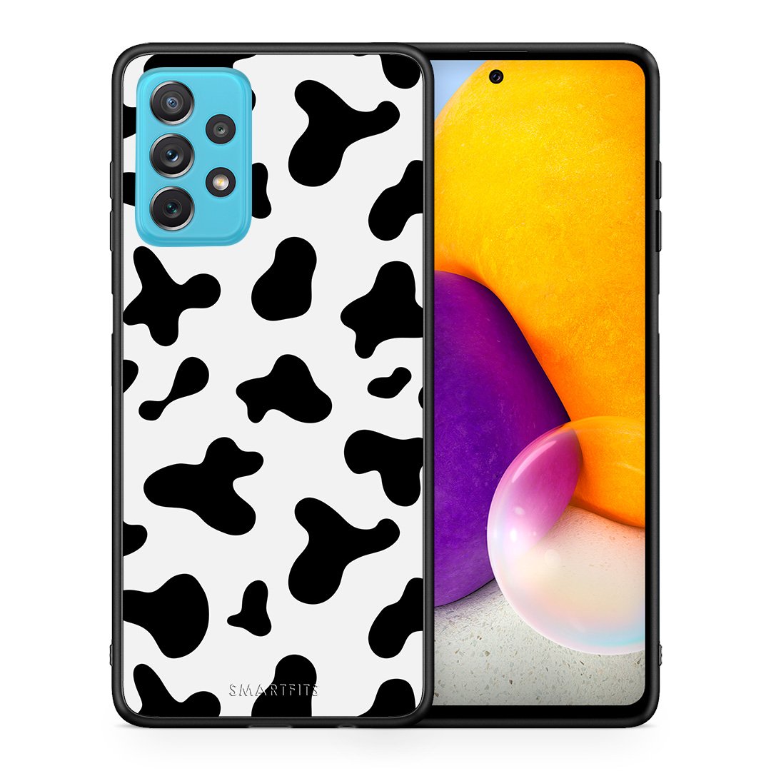 Θήκη Samsung A72 Cow Print από τη Smartfits με σχέδιο στο πίσω μέρος και μαύρο περίβλημα | Samsung A72 Cow Print case with colorful back and black bezels