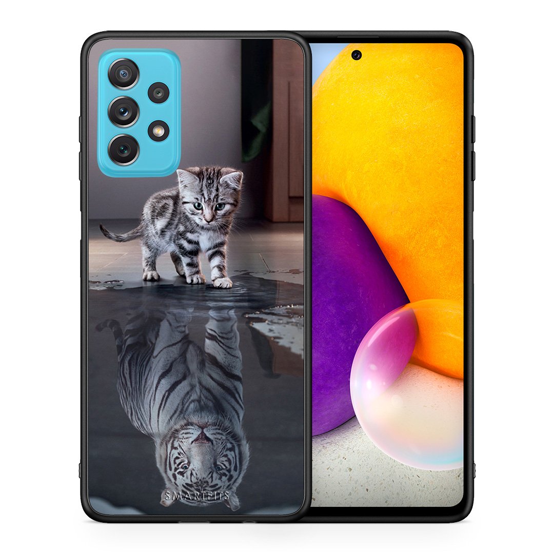 Θήκη Samsung A72 Tiger Cute από τη Smartfits με σχέδιο στο πίσω μέρος και μαύρο περίβλημα | Samsung A72 Tiger Cute case with colorful back and black bezels