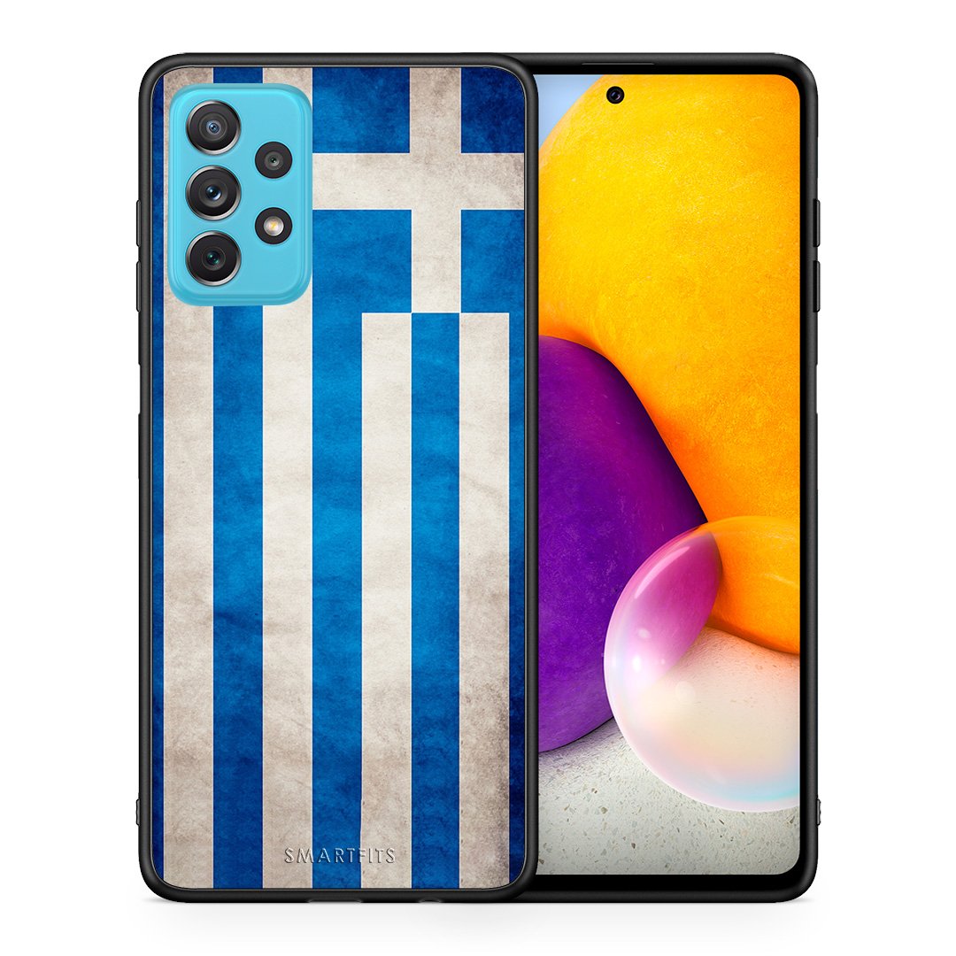 Θήκη Samsung A72 Greek Flag από τη Smartfits με σχέδιο στο πίσω μέρος και μαύρο περίβλημα | Samsung A72 Greek Flag case with colorful back and black bezels