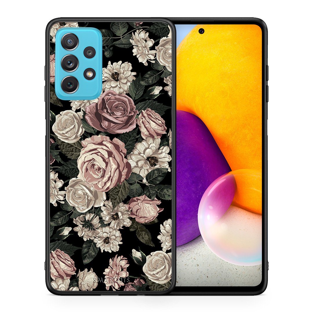 Θήκη Samsung A72 Wild Roses Flower από τη Smartfits με σχέδιο στο πίσω μέρος και μαύρο περίβλημα | Samsung A72 Wild Roses Flower case with colorful back and black bezels