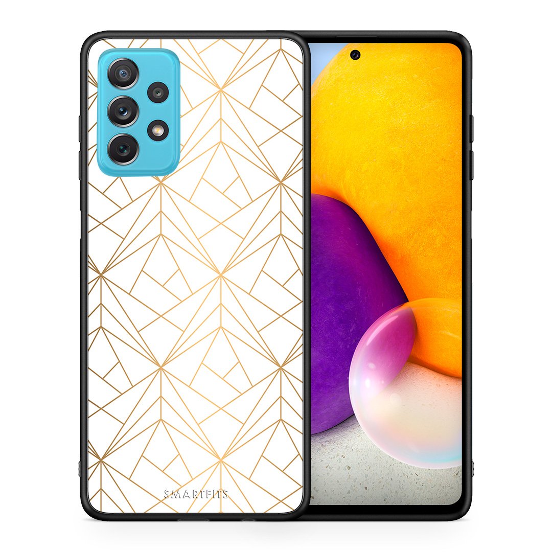 Θήκη Samsung A72 Luxury White Geometric από τη Smartfits με σχέδιο στο πίσω μέρος και μαύρο περίβλημα | Samsung A72 Luxury White Geometric case with colorful back and black bezels