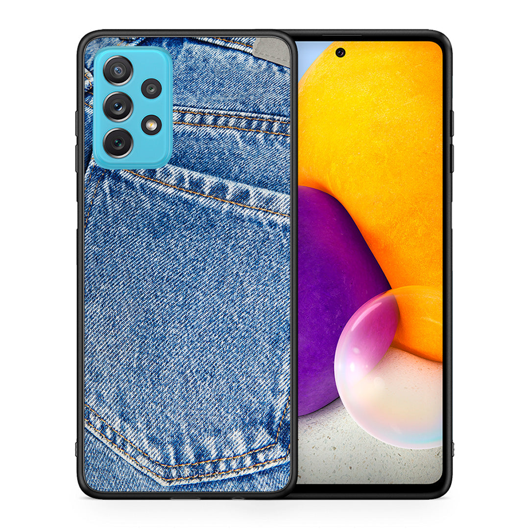 Θήκη Samsung A72 Jeans Pocket από τη Smartfits με σχέδιο στο πίσω μέρος και μαύρο περίβλημα | Samsung A72 Jeans Pocket case with colorful back and black bezels