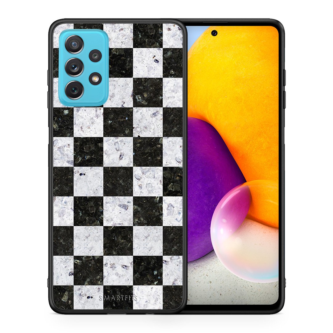 Θήκη Samsung A72 Square Geometric Marble από τη Smartfits με σχέδιο στο πίσω μέρος και μαύρο περίβλημα | Samsung A72 Square Geometric Marble case with colorful back and black bezels