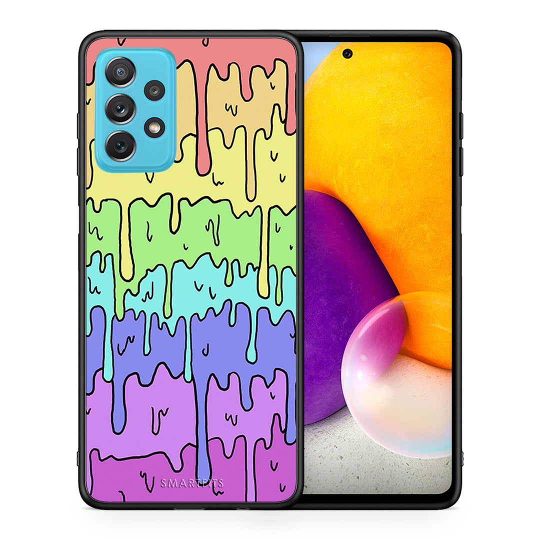 Θήκη Samsung A72 Melting Rainbow από τη Smartfits με σχέδιο στο πίσω μέρος και μαύρο περίβλημα | Samsung A72 Melting Rainbow case with colorful back and black bezels