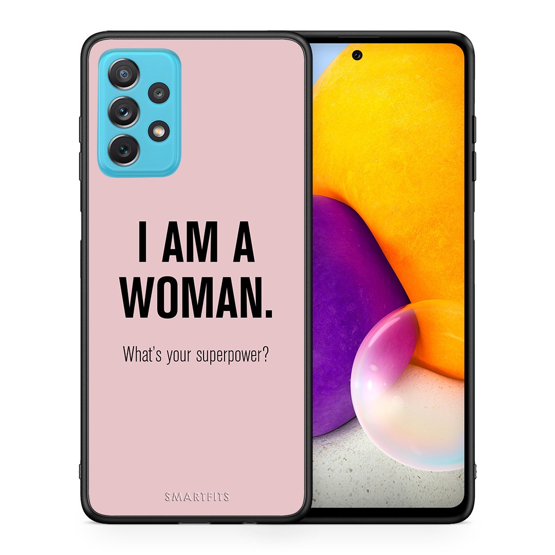 Θήκη Samsung A72 Superpower Woman από τη Smartfits με σχέδιο στο πίσω μέρος και μαύρο περίβλημα | Samsung A72 Superpower Woman case with colorful back and black bezels