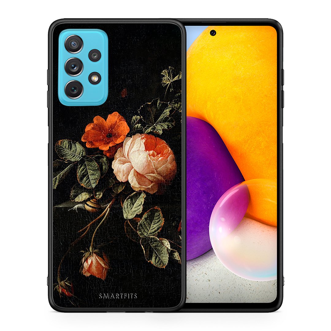 Θήκη Samsung A72 Vintage Roses από τη Smartfits με σχέδιο στο πίσω μέρος και μαύρο περίβλημα | Samsung A72 Vintage Roses case with colorful back and black bezels