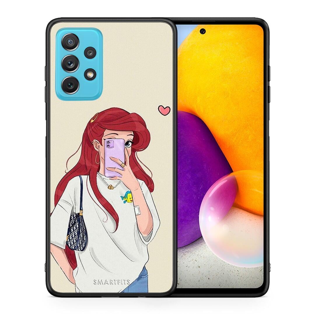 Θήκη Samsung A72 Walking Mermaid από τη Smartfits με σχέδιο στο πίσω μέρος και μαύρο περίβλημα | Samsung A72 Walking Mermaid case with colorful back and black bezels