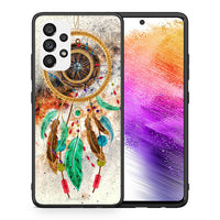 Thumbnail for Θήκη Samsung A73 5G DreamCatcher Boho από τη Smartfits με σχέδιο στο πίσω μέρος και μαύρο περίβλημα | Samsung A73 5G DreamCatcher Boho case with colorful back and black bezels