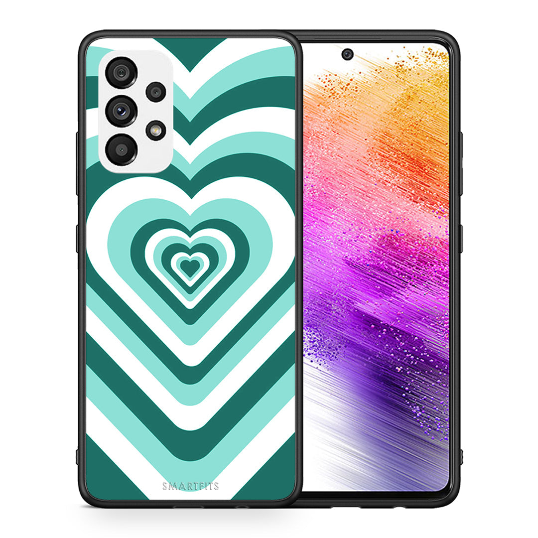 Θήκη Samsung A73 5G Green Hearts από τη Smartfits με σχέδιο στο πίσω μέρος και μαύρο περίβλημα | Samsung A73 5G Green Hearts case with colorful back and black bezels