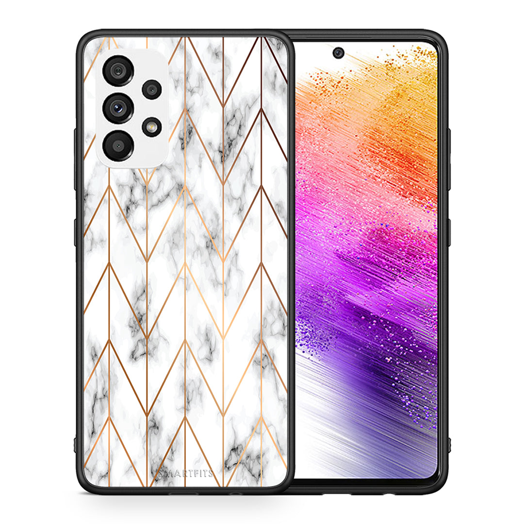 Θήκη Samsung A73 5G Gold Geometric Marble από τη Smartfits με σχέδιο στο πίσω μέρος και μαύρο περίβλημα | Samsung A73 5G Gold Geometric Marble case with colorful back and black bezels