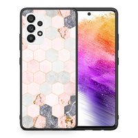 Thumbnail for Θήκη Samsung A73 5G Hexagon Pink Marble από τη Smartfits με σχέδιο στο πίσω μέρος και μαύρο περίβλημα | Samsung A73 5G Hexagon Pink Marble case with colorful back and black bezels