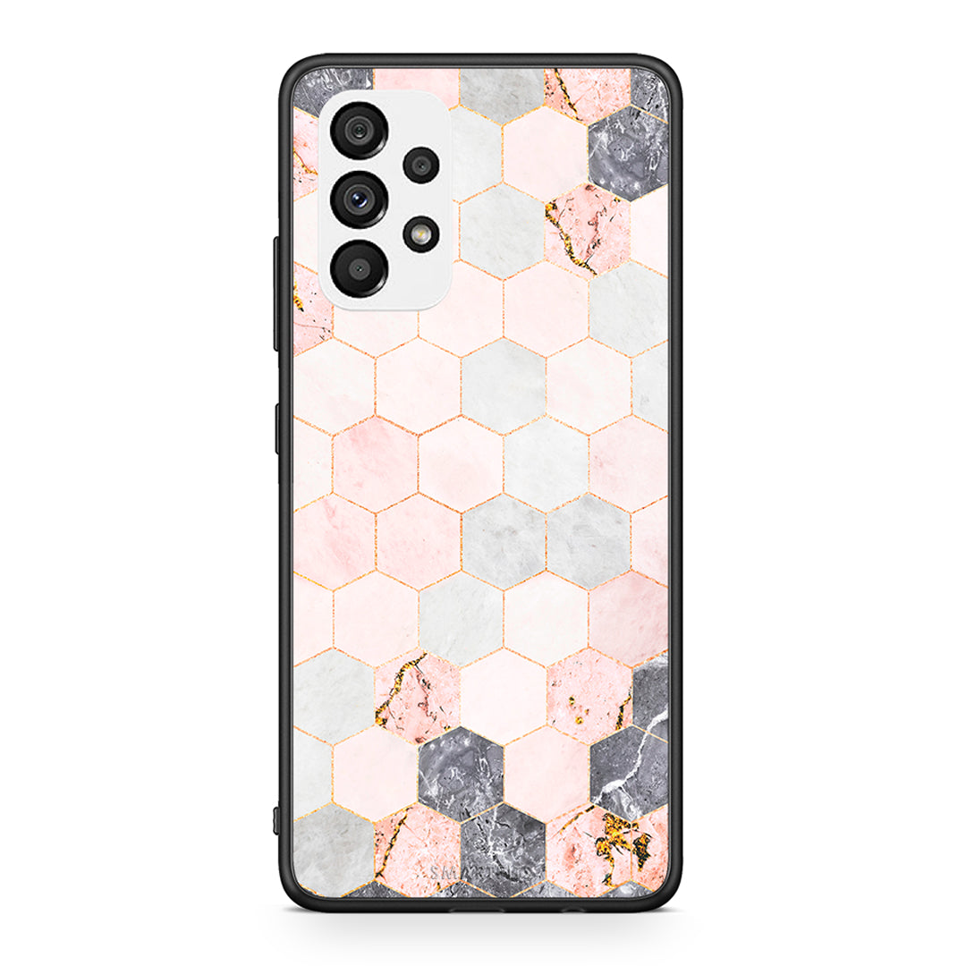 4 - Samsung A73 5G Hexagon Pink Marble case, cover, bumper