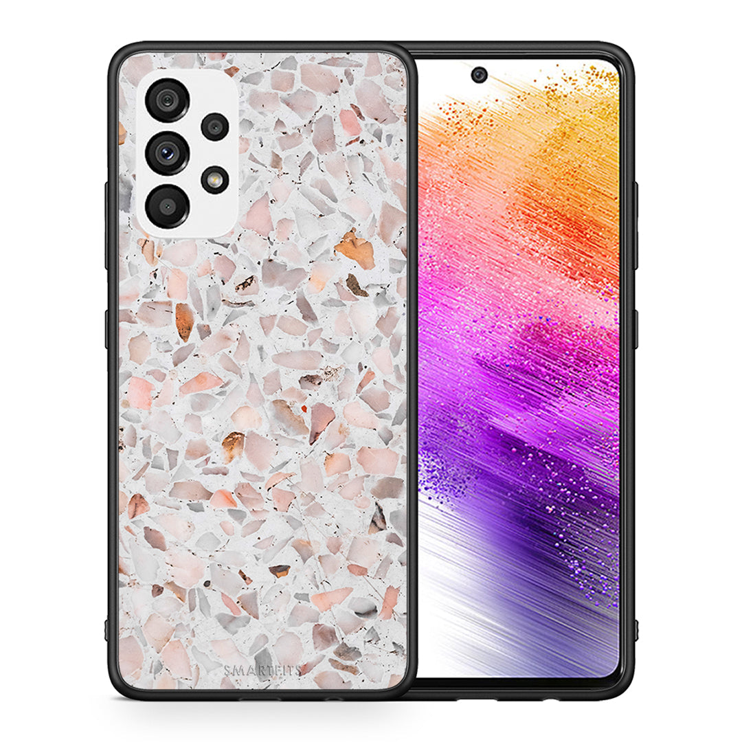 Θήκη Samsung A73 5G Marble Terrazzo από τη Smartfits με σχέδιο στο πίσω μέρος και μαύρο περίβλημα | Samsung A73 5G Marble Terrazzo case with colorful back and black bezels