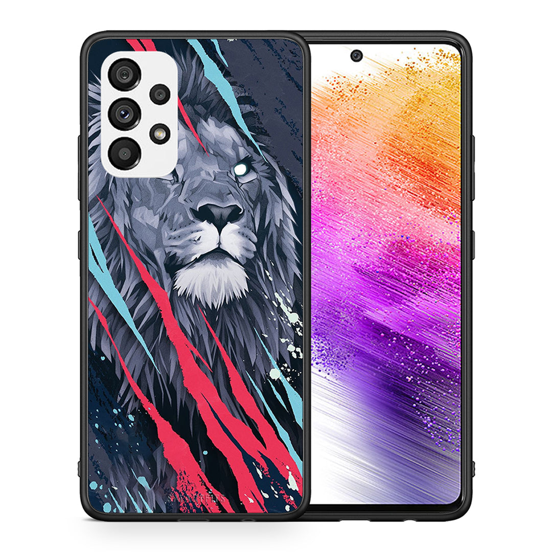 Θήκη Samsung A73 5G Lion Designer PopArt από τη Smartfits με σχέδιο στο πίσω μέρος και μαύρο περίβλημα | Samsung A73 5G Lion Designer PopArt case with colorful back and black bezels