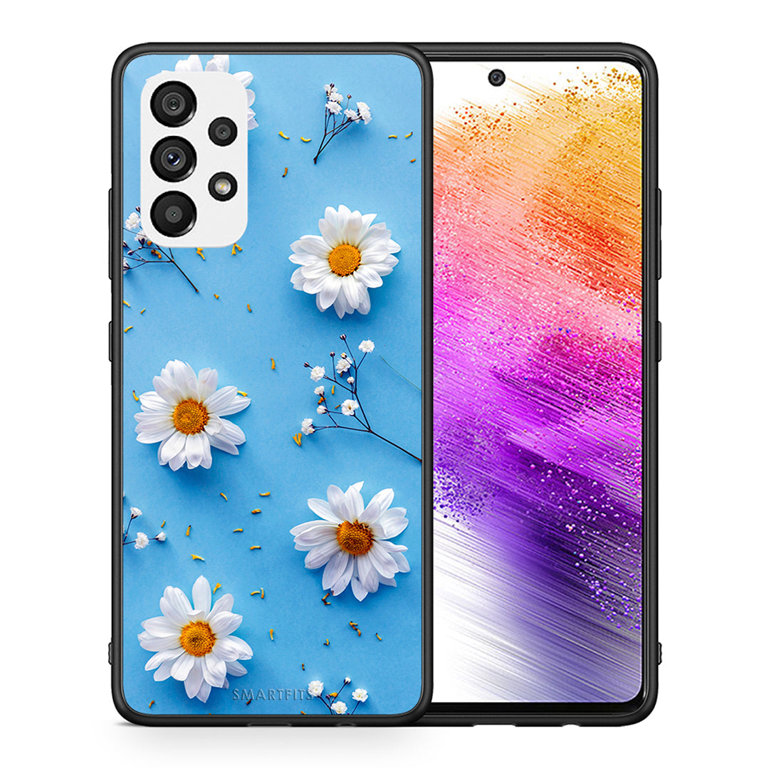 Θήκη Samsung A73 5G Real Daisies από τη Smartfits με σχέδιο στο πίσω μέρος και μαύρο περίβλημα | Samsung A73 5G Real Daisies case with colorful back and black bezels