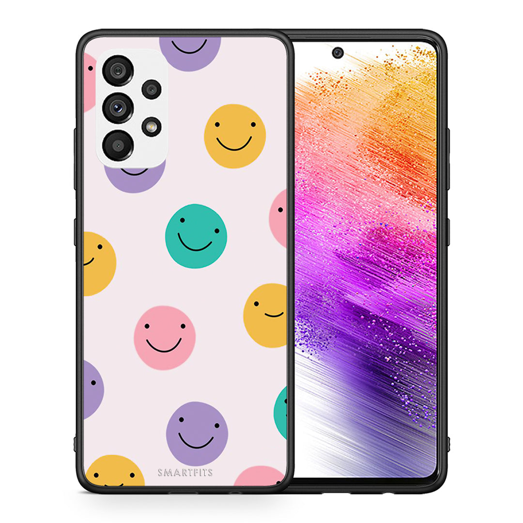 Θήκη Samsung A73 5G Smiley Faces από τη Smartfits με σχέδιο στο πίσω μέρος και μαύρο περίβλημα | Samsung A73 5G Smiley Faces case with colorful back and black bezels