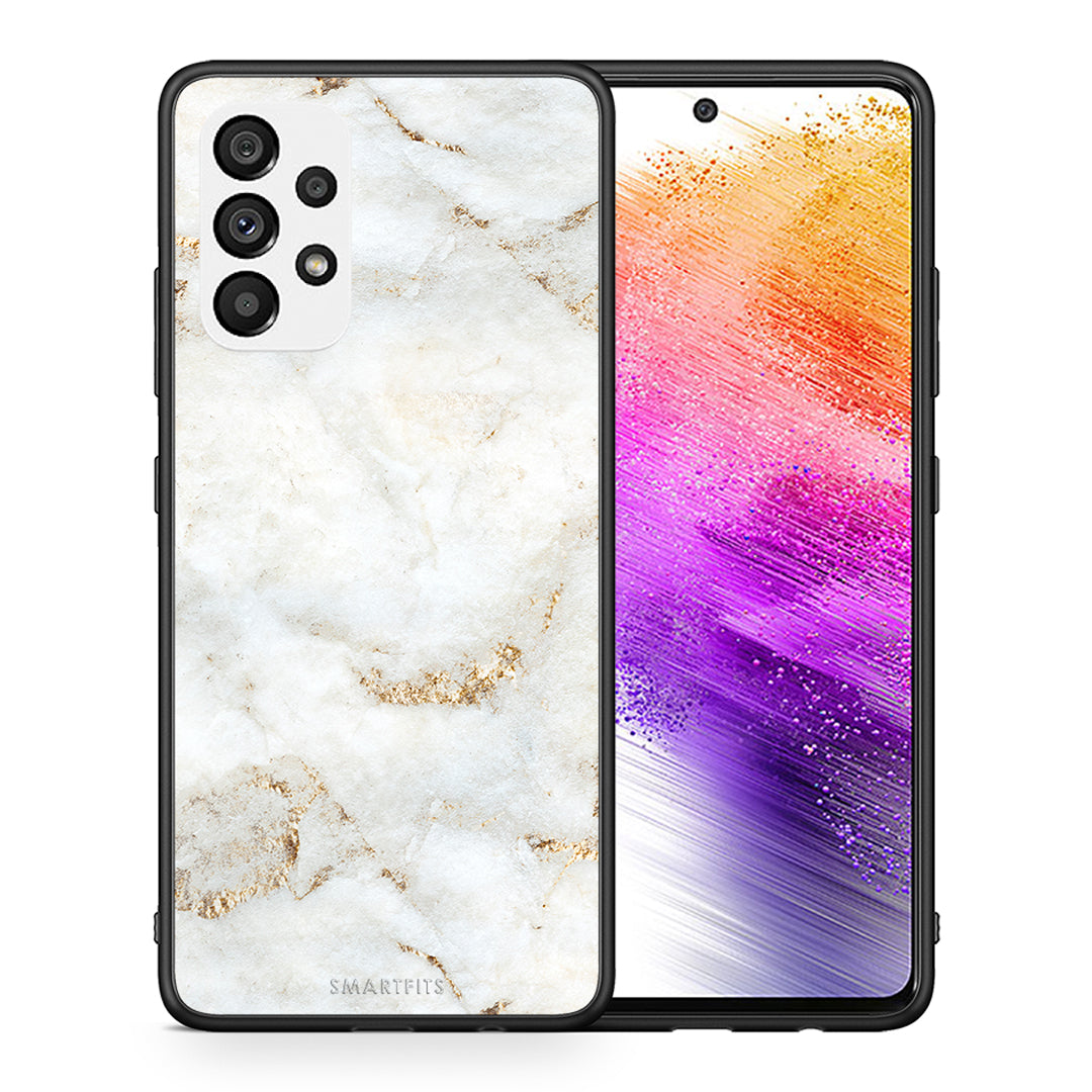 Θήκη Samsung A73 5G White Gold Marble από τη Smartfits με σχέδιο στο πίσω μέρος και μαύρο περίβλημα | Samsung A73 5G White Gold Marble case with colorful back and black bezels