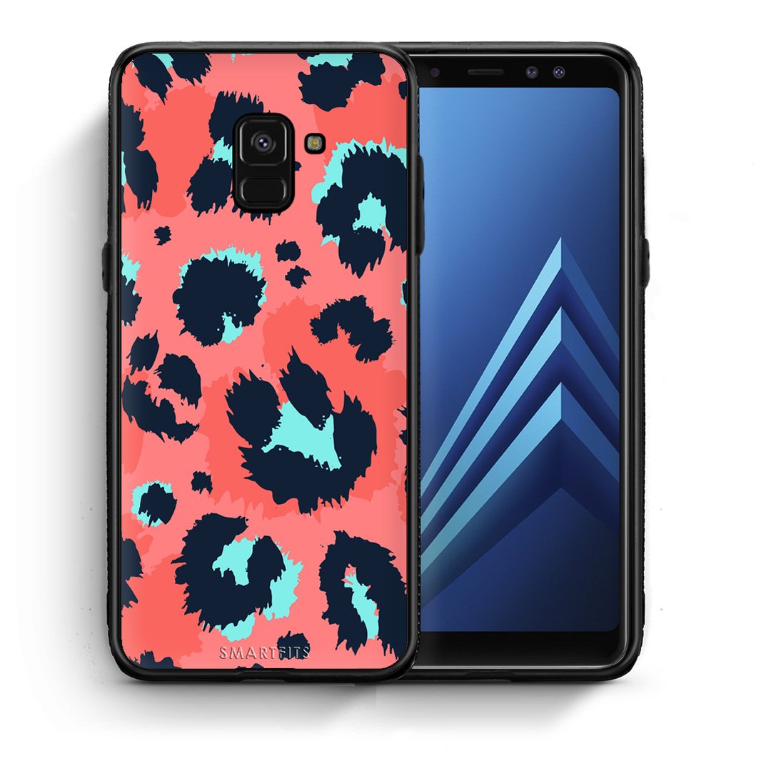 Θήκη Samsung A8 Pink Leopard Animal από τη Smartfits με σχέδιο στο πίσω μέρος και μαύρο περίβλημα | Samsung A8 Pink Leopard Animal case with colorful back and black bezels