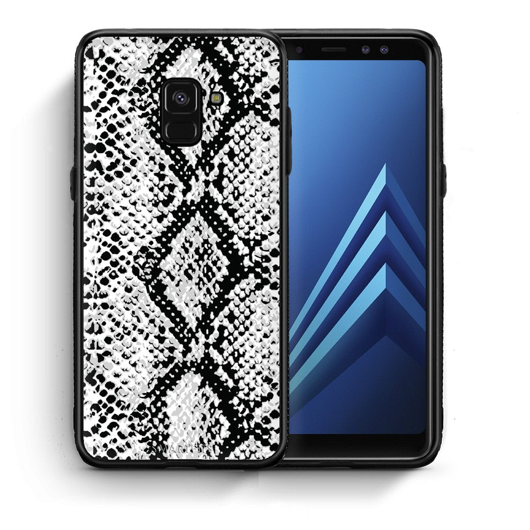 Θήκη Samsung A8 White Snake Animal από τη Smartfits με σχέδιο στο πίσω μέρος και μαύρο περίβλημα | Samsung A8 White Snake Animal case with colorful back and black bezels