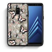 Thumbnail for Θήκη Samsung A8 Butterflies Boho από τη Smartfits με σχέδιο στο πίσω μέρος και μαύρο περίβλημα | Samsung A8 Butterflies Boho case with colorful back and black bezels