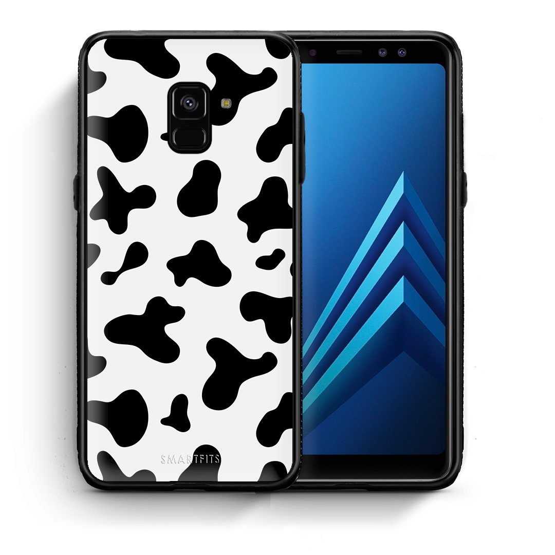 Θήκη Samsung A8 Cow Print από τη Smartfits με σχέδιο στο πίσω μέρος και μαύρο περίβλημα | Samsung A8 Cow Print case with colorful back and black bezels