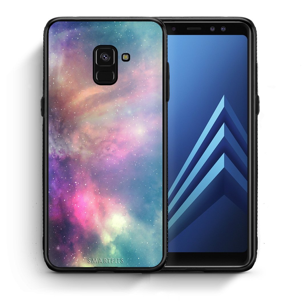 Θήκη Samsung A8 Rainbow Galaxy από τη Smartfits με σχέδιο στο πίσω μέρος και μαύρο περίβλημα | Samsung A8 Rainbow Galaxy case with colorful back and black bezels