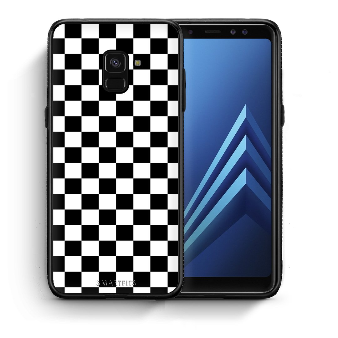 Θήκη Samsung A8 Squares Geometric από τη Smartfits με σχέδιο στο πίσω μέρος και μαύρο περίβλημα | Samsung A8 Squares Geometric case with colorful back and black bezels