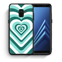 Thumbnail for Θήκη Samsung A8 Green Hearts από τη Smartfits με σχέδιο στο πίσω μέρος και μαύρο περίβλημα | Samsung A8 Green Hearts case with colorful back and black bezels